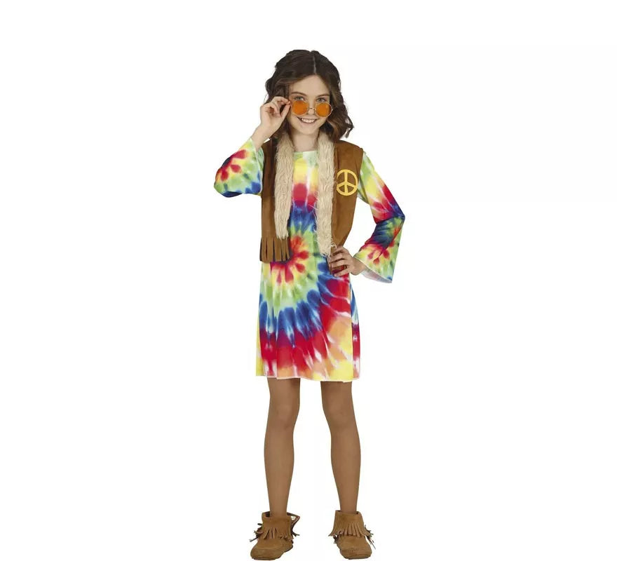 Translation missing: it.Disfraz de Hippie con vestido multicolor para niña