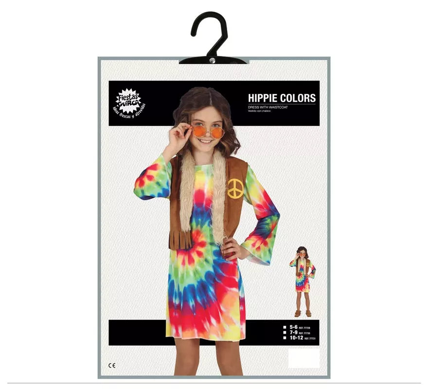 Translation missing: es.Disfraz de Hippie con vestido multicolor para niña