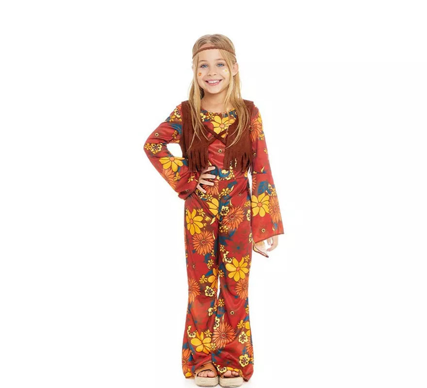 Translation missing: es.Disfraz de Hippie floral con chaleco para niña