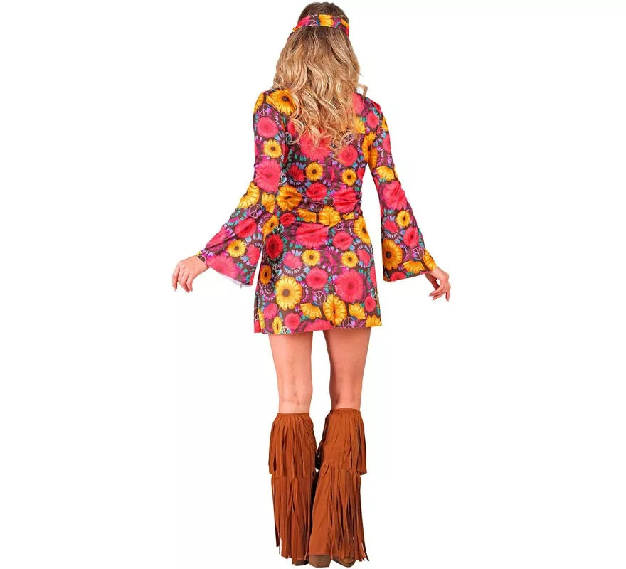 Disfraz de Hippie floral con flecos para mujer