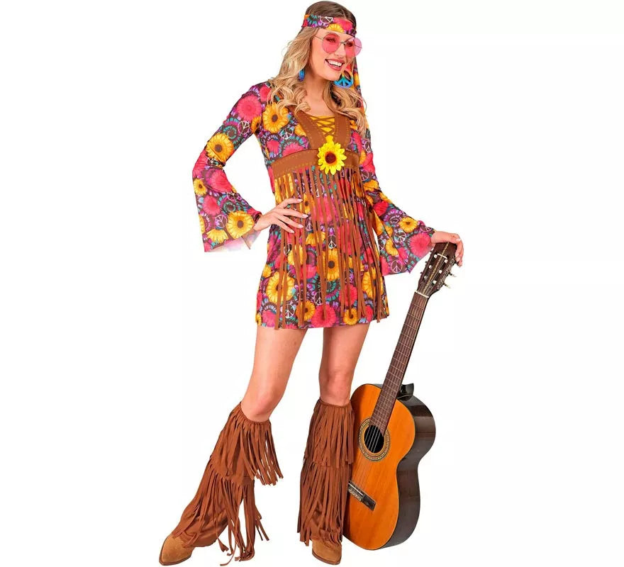 Translation missing: it.Disfraz de Hippie floral con flecos para mujer