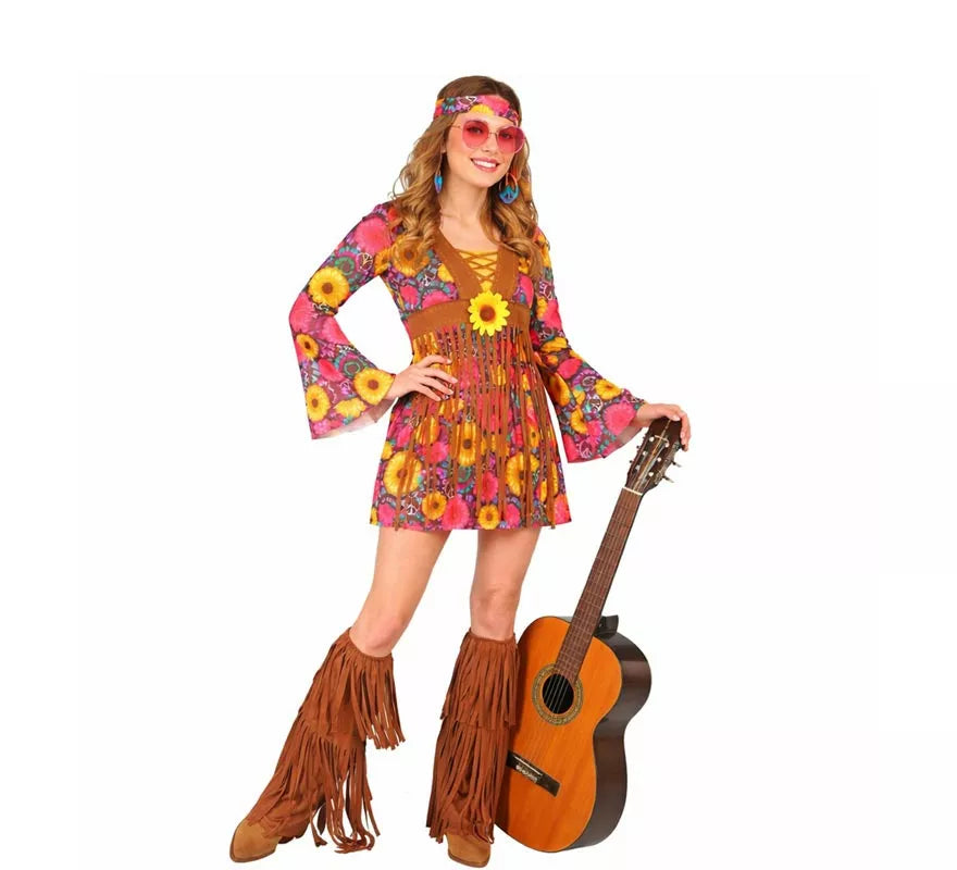 Translation missing: it.Disfraz de Hippie floral con flecos para mujer