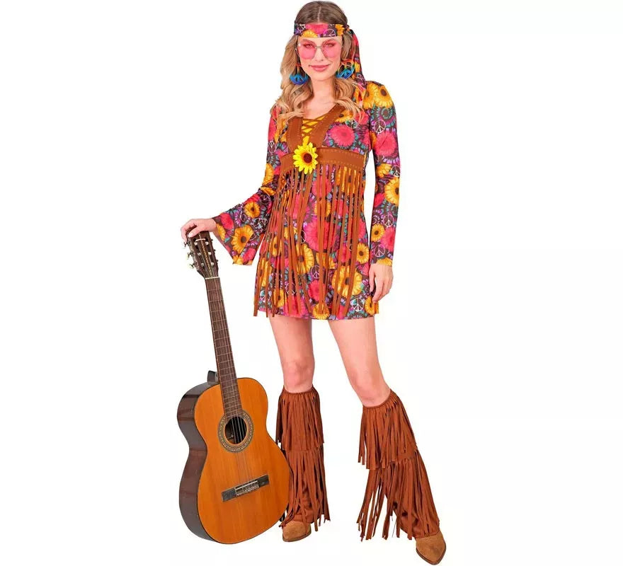 Translation missing: it.Disfraz de Hippie floral con flecos para mujer