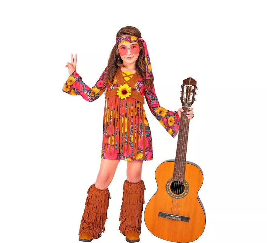 Translation missing: es.Disfraz de Hippie Floral con flecos para niña y adolescente