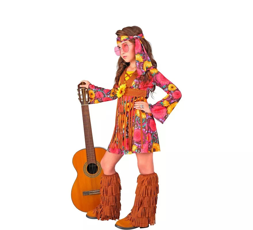 Translation missing: it.Disfraz de Hippie Floral con flecos para niña y adolescente