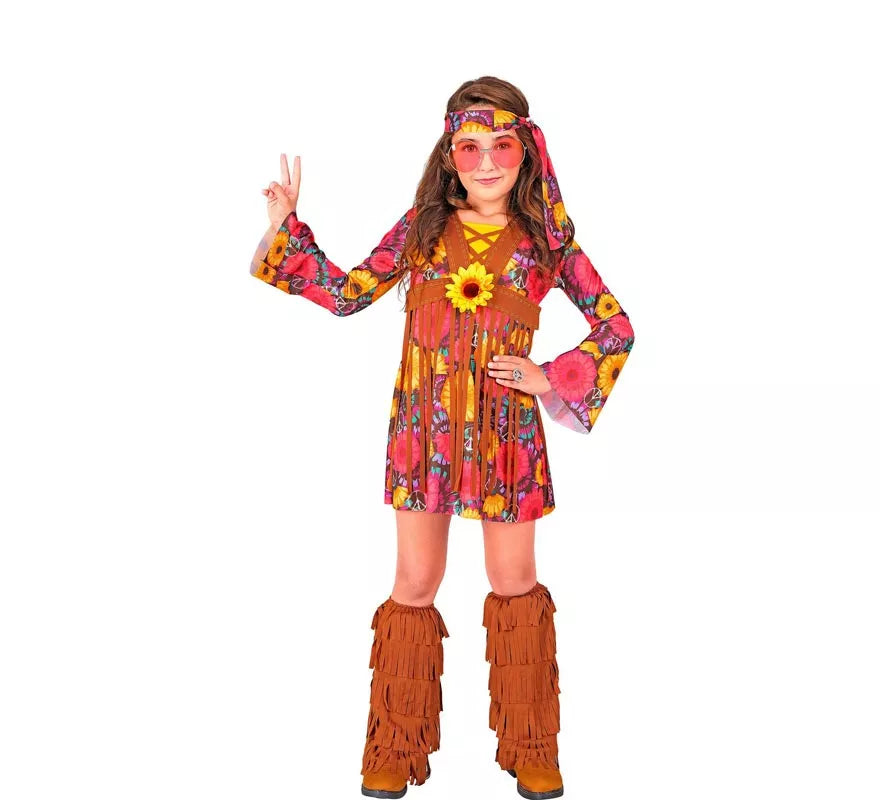 Disfraz de Hippie Floral con flecos para niña y adolescente
