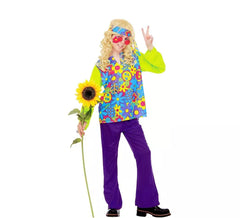Costume da hippie floreale verde per bambino e adolescente