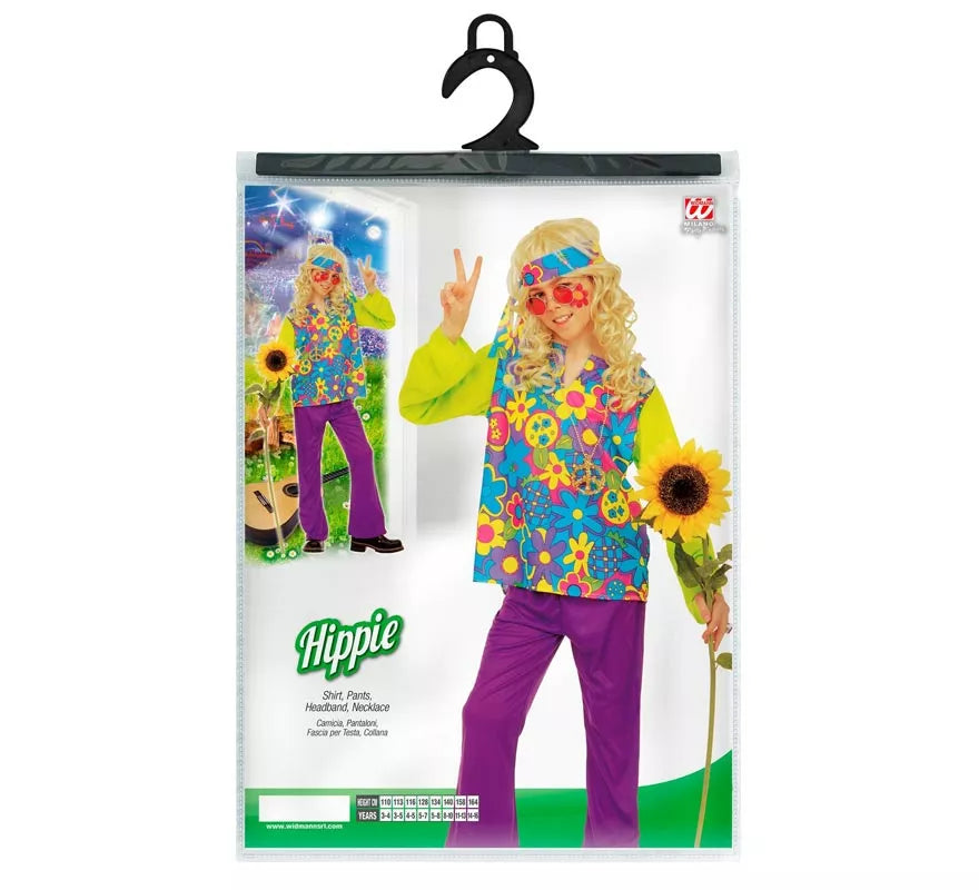 Translation missing: es.Disfraz de Hippie Floral verde para niño y adolescente
