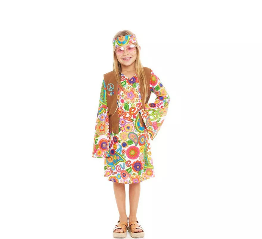 Translation missing: es.Disfraz de Hippie Flores con chaleco para niña