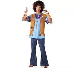 Costume da hippy in jeans blu per uomo