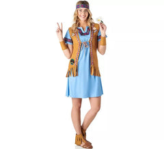 Costume da hippy in jeans blu per donna