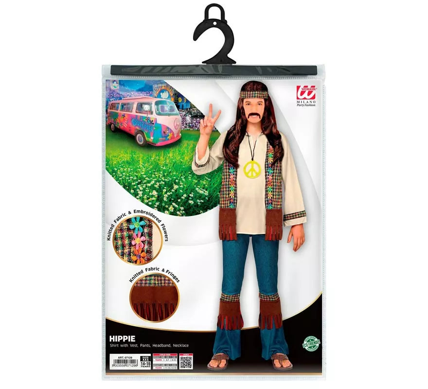 Translation missing: it.Disfraz de Hippie marrón con collar para niño y adolescente