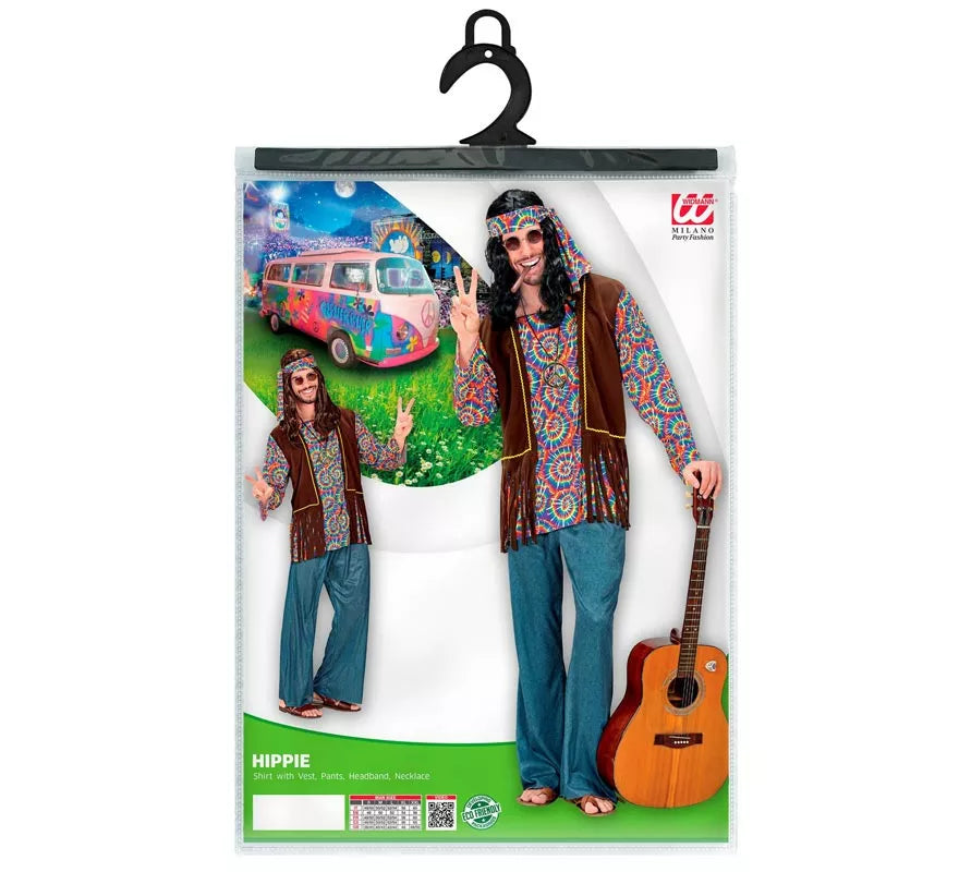Disfraz de Hippie Psicodélico con chaleco para hombre