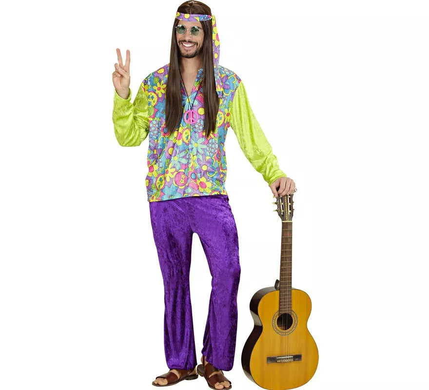 Disfraz de Hippie púrpura de terciopelo para hombre