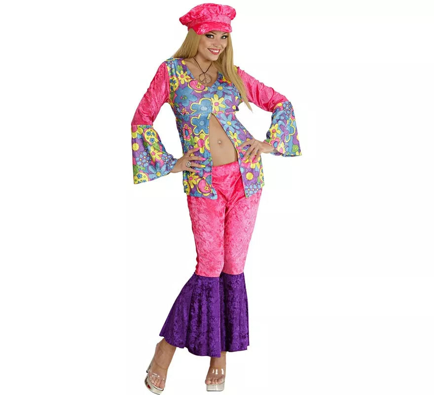 Translation missing: es.Disfraz de Hippie rosa de terciopelo para mujer