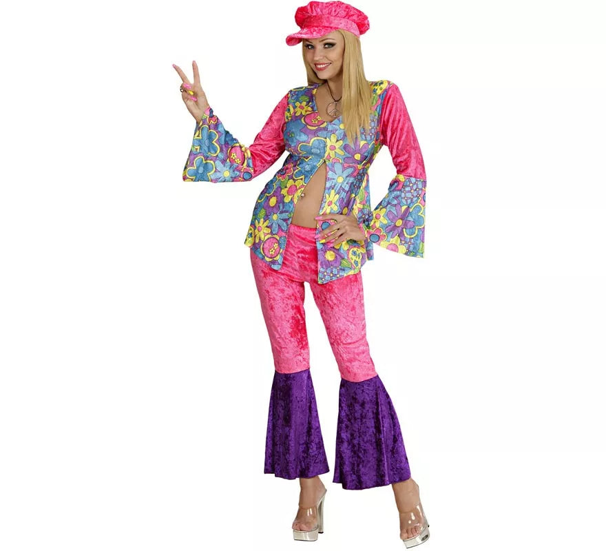 Translation missing: it.Disfraz de Hippie rosa de terciopelo para mujer