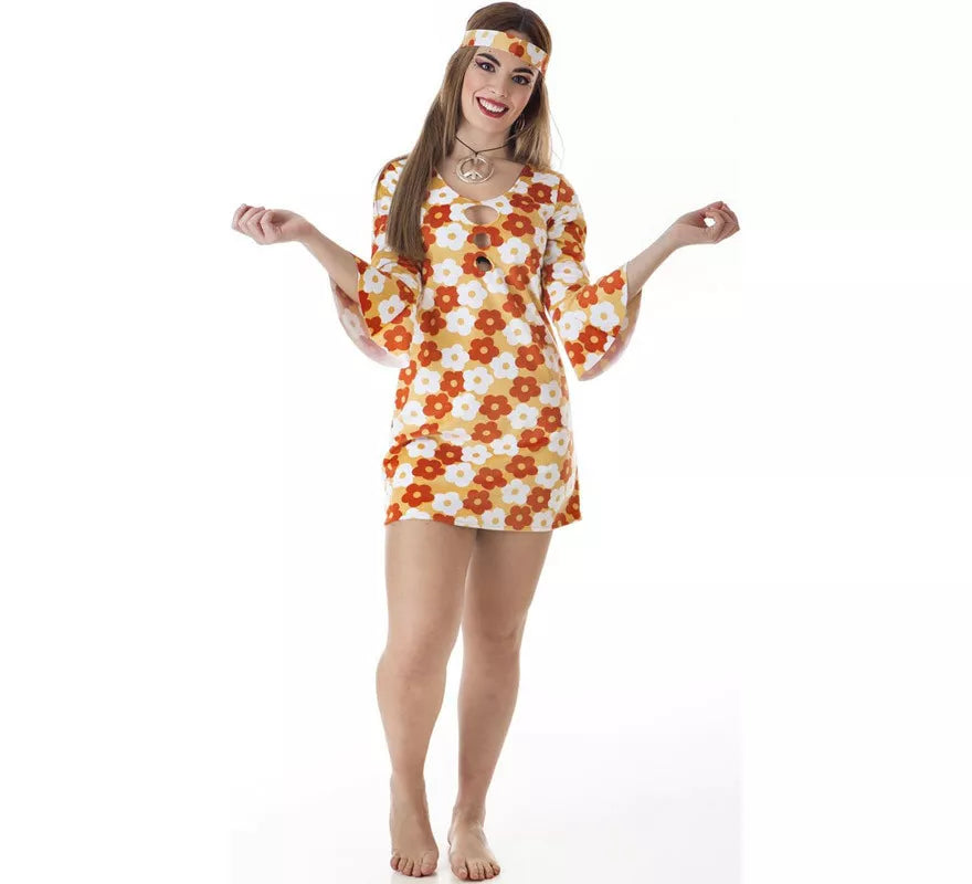 Translation missing: it.Disfraz de Hippie Vestido naranja con Flores para mujer