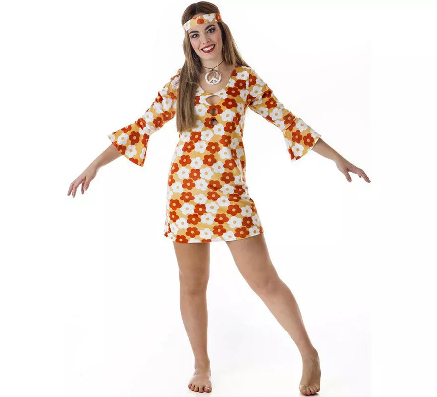 Translation missing: it.Disfraz de Hippie Vestido naranja con Flores para mujer