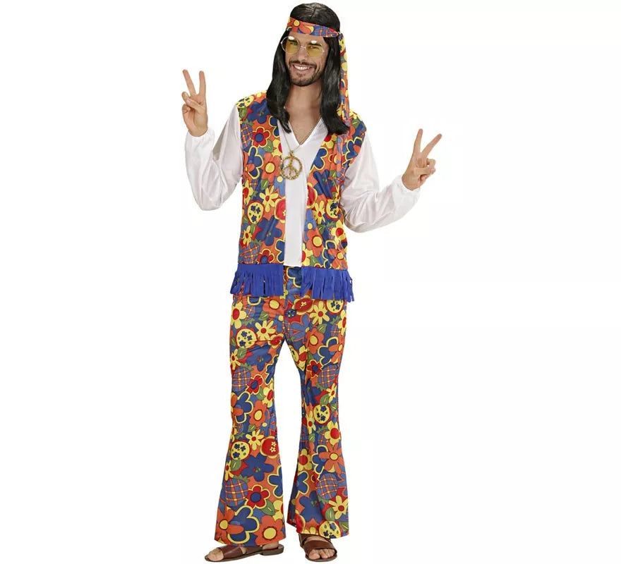 Translation missing: it.Disfraz de Hombre Hippie con cinta y medallón para hombre