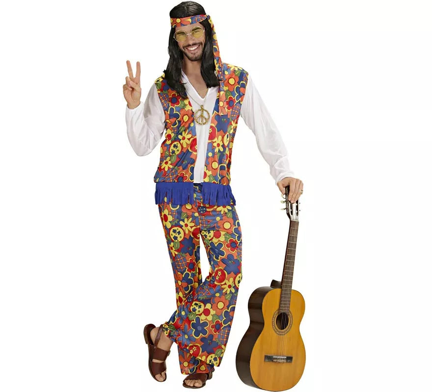 Translation missing: it.Disfraz de Hombre Hippie con cinta y medallón para hombre