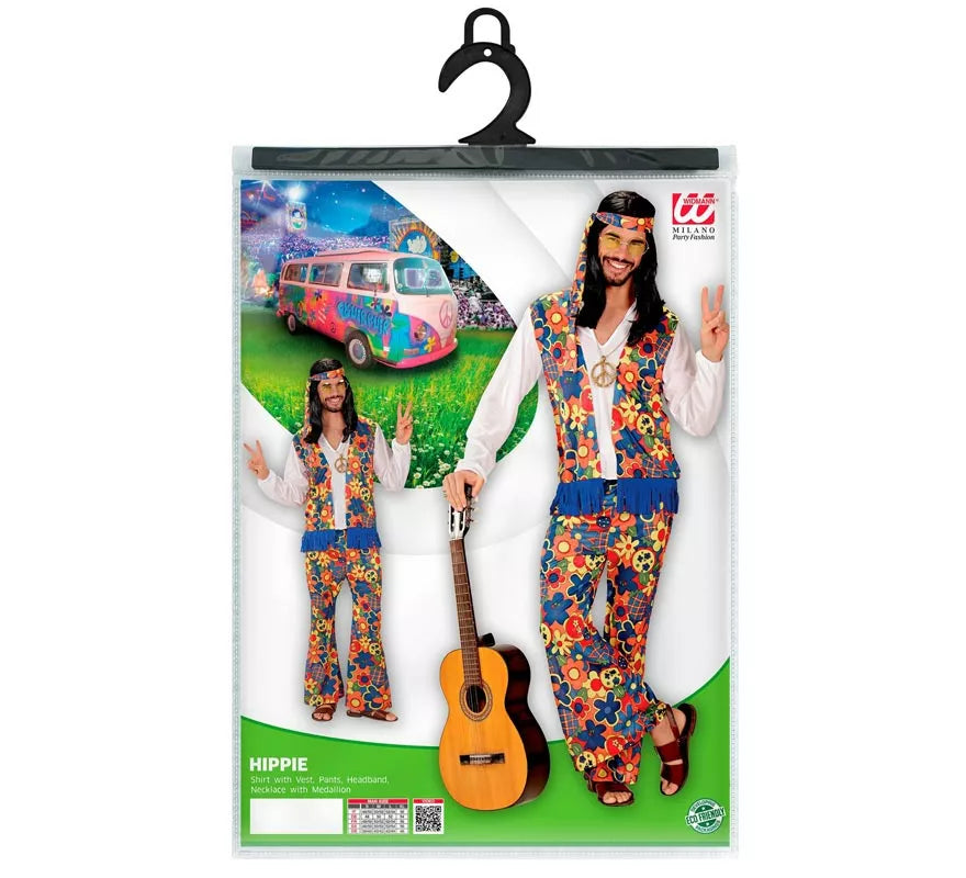Translation missing: it.Disfraz de Hombre Hippie con cinta y medallón para hombre