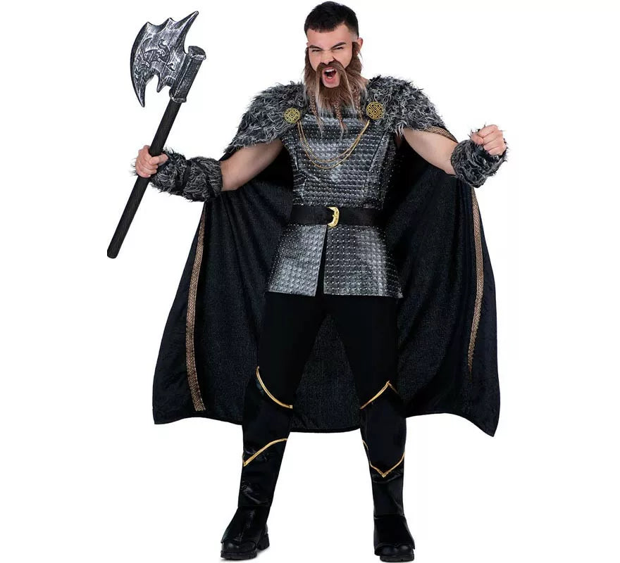 Translation missing: it.Disfraz de Jefe Vikingo plateado con capa para hombre
