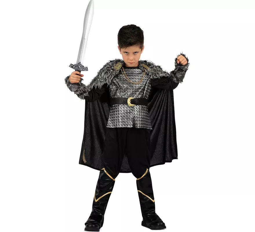 Disfraz de Jefe Vikingo plateado con capa para niño