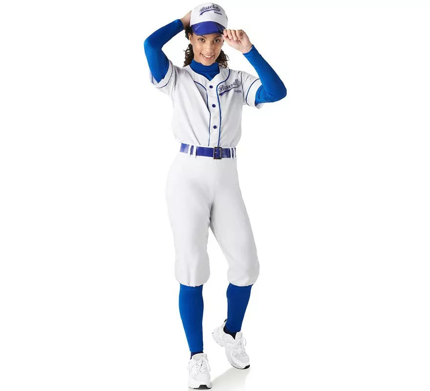 Translation missing: it.Disfraz de Jugadora de Béisbol blanco y azul para mujer