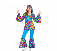 Costume da donna con bolle blu svasate anni '70