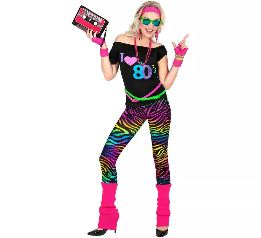Translation missing: it.Disfraz de los años 80 Fashion Print negro para mujer