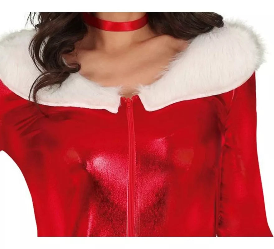 Translation missing: es.Disfraz de Mamá Noel rojo metálico con cinturón para mujer