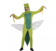 Costume da mantide verde per adulto con cappuccio e ali