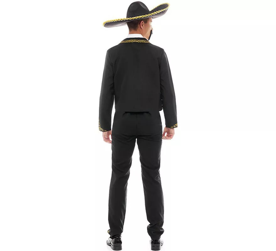 Translation missing: it.Disfraz de Mariachi Charro negro y dorado para hombre