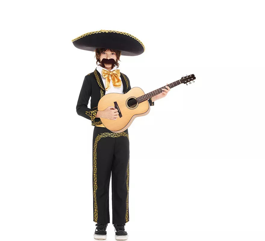 Translation missing: es.Disfraz de Mariachi Charro negro y dorado para niño