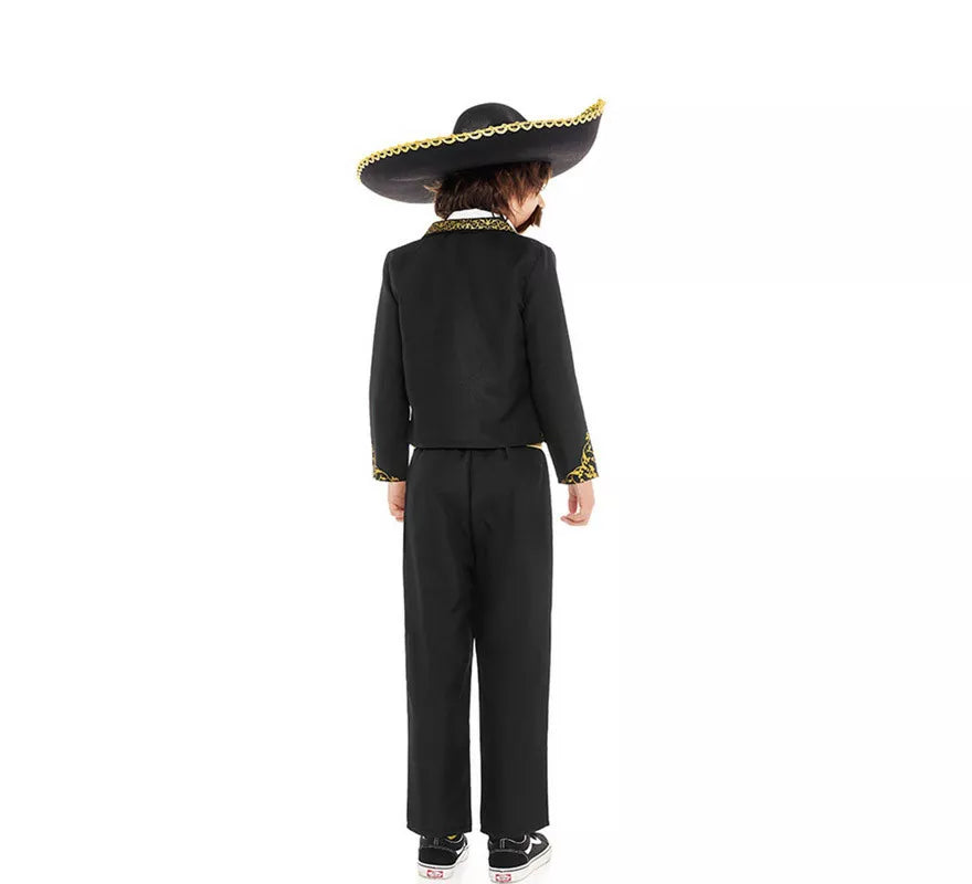 Translation missing: it.Disfraz de Mariachi Charro negro y dorado para niño