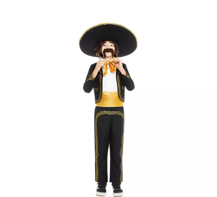 Translation missing: it.Disfraz de Mariachi Charro negro y dorado para niño
