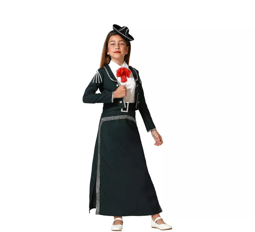 Translation missing: it.Disfraz de Mariachi falda negra con cinturón para niña