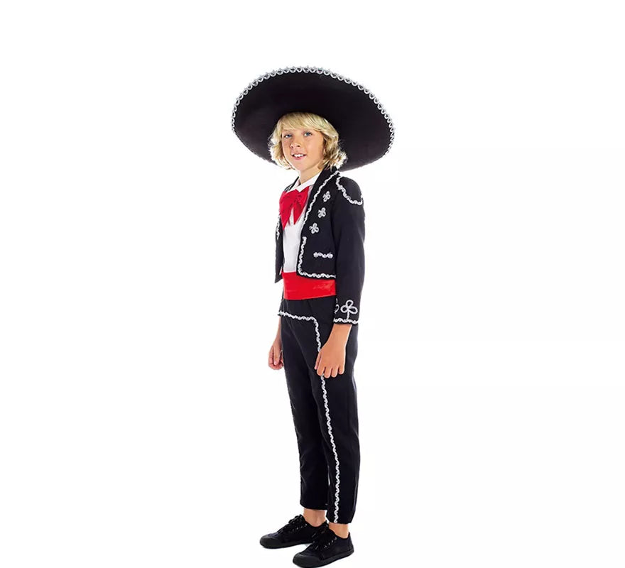 Translation missing: it.Disfraz de Mariachi Mexicano Negro y Rojo para niño
