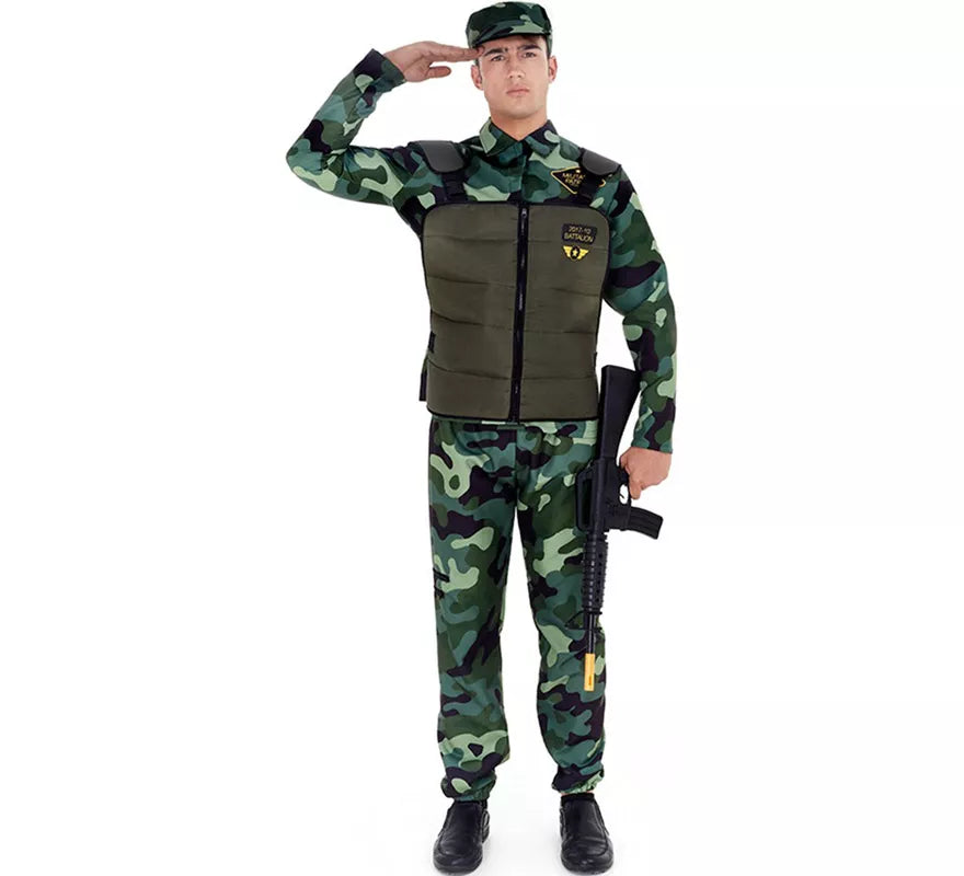 Translation missing: it.Disfraz de Militar verde Camuflado con Gorra para adulto