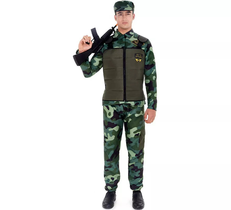 Translation missing: it.Disfraz de Militar verde Camuflado con Gorra para adulto