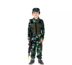 Costume militare mimetico verde con berretto per bambini