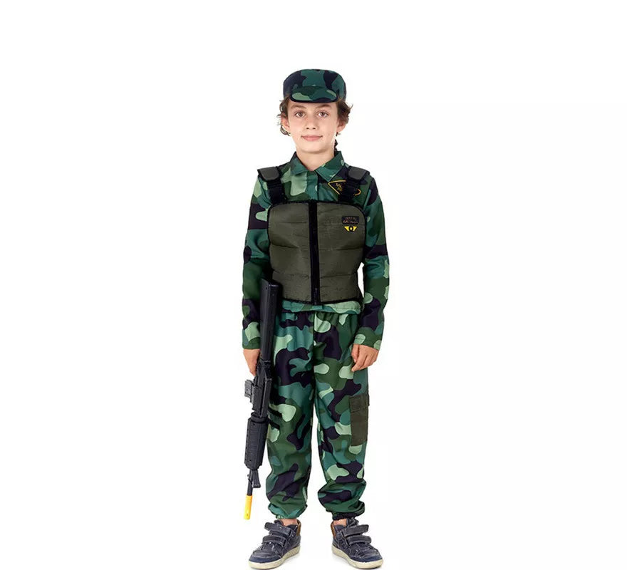 Translation missing: it.Disfraz de Militar verde Camuflado con Gorra para niños