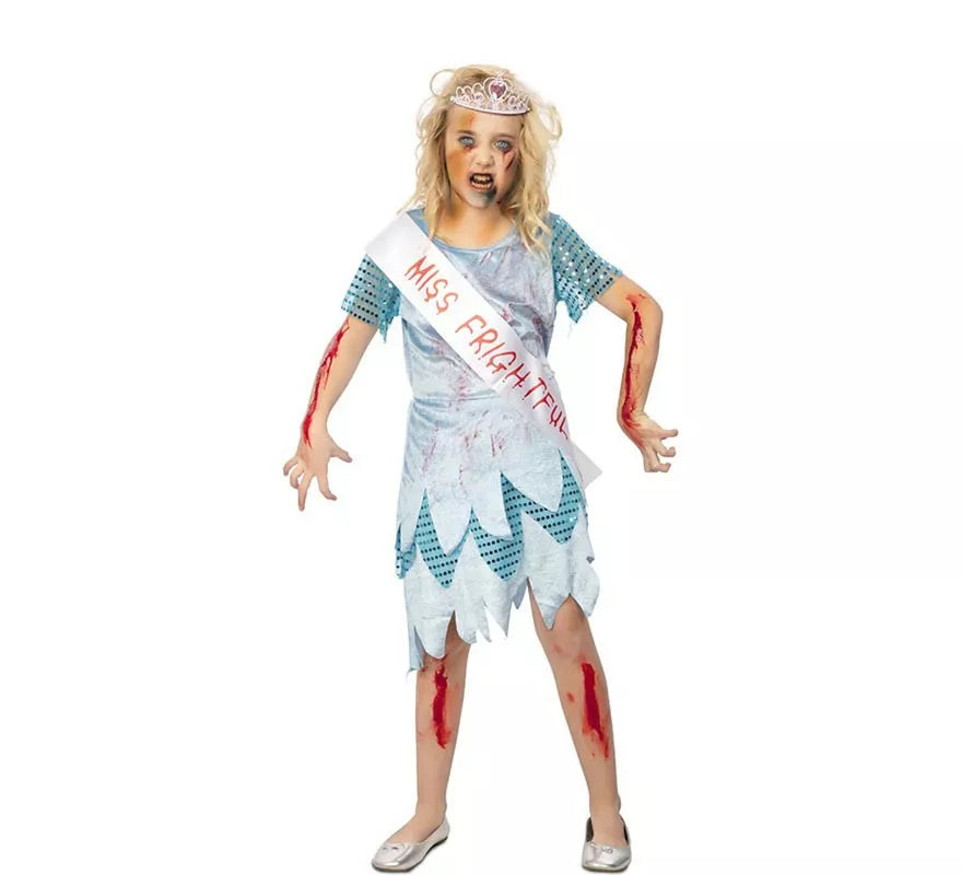 Translation missing: es.Disfraz de Miss Zombie vestido azul para niña