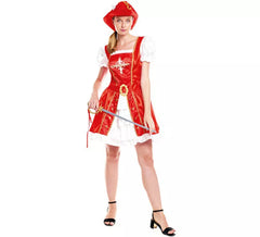 Costume da moschettiere rosso in abito da donna