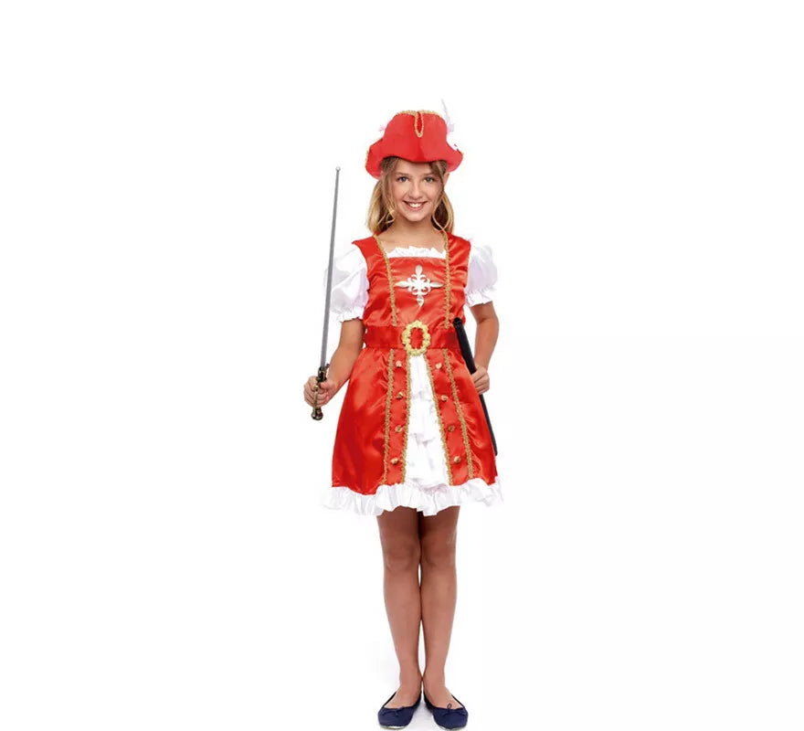 Disfraz de Mosquetera Roja en Vestido para niña