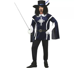 Elegante costume da moschettiere blu per uomo
