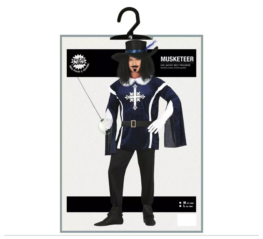 Translation missing: it.Disfraz de Mosquetero Azul Elegante para hombre