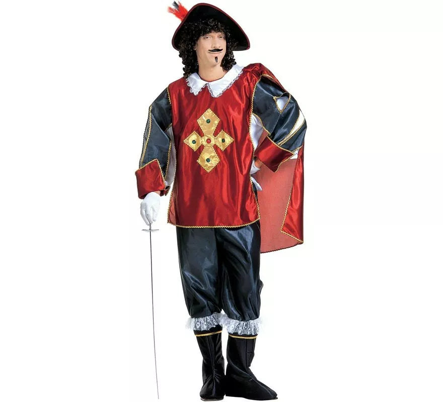 Translation missing: it.Disfraz de Mosquetero rojo y azul clásico con sombrero para hombre