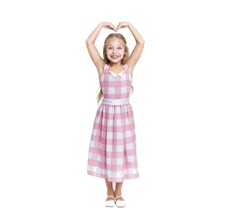Translation missing: es.Disfraz de Muñeca a cuadros rosa y blanco para niña