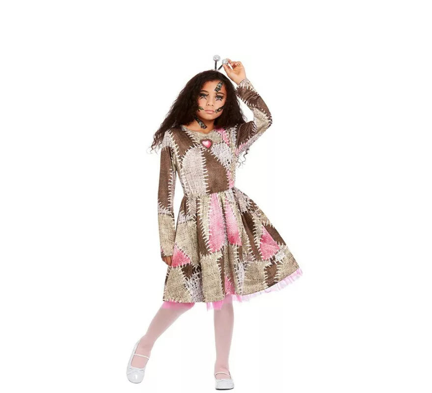 Translation missing: es.Disfraz de Muñeca Vudú marrón y rosa para niña